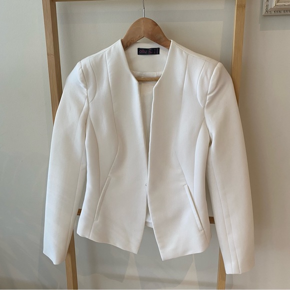 Ally White Blazer Collarless Fitted Business Casual Elegant Classic Size 8 - Picture 8 of 9